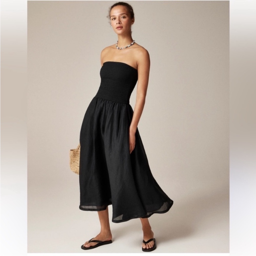 J. Crew Black Strapless Smocked Midi Dress - Picture 8 of 8